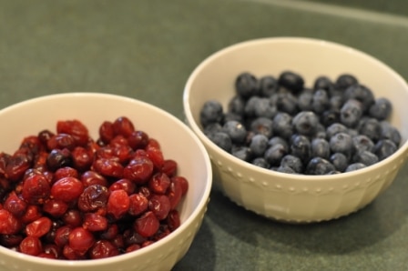 Cranberries and Blueberries in Bowls