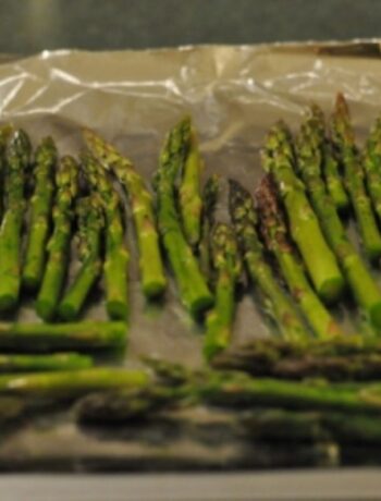 Asparagus baked in the oven at 400 degrees.