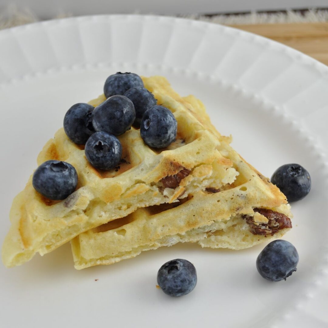 Waffles with pecans and blueberries.