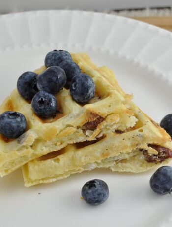 Waffles with pecans and blueberries.