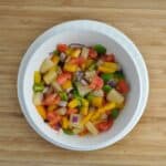 Pineapple salsa made with canned pineapple, bell peppers, onion and tomatoes.