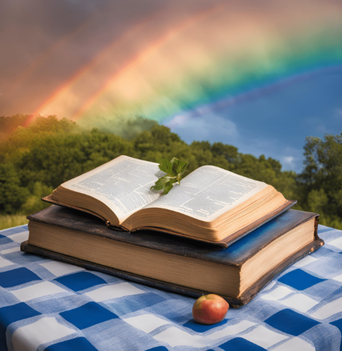 Double rainbow and bible.